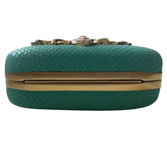 Samantha Wills Hand Crafted Turquoise Snakeskin Snake Motif Box Clutch - Picture 9 of 15